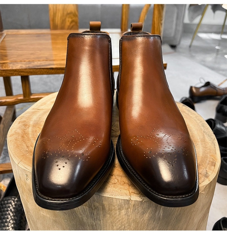 Giày Chelsea Boot Nam Da Bóng Cổ Cao Họa Tiết Chiều Cao Đế Khoảng 3cm Màu Đen, Nâu chi tiết 13