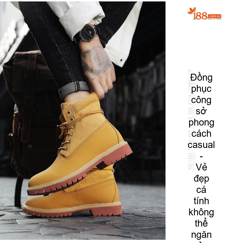 Giày boot nam da bóng buộc dây đế cao 3 cm chi tiết 12