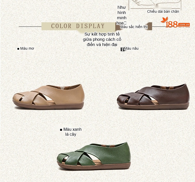 Dép Sandal Nữ Quai Đan Hở Ngón Thoáng Khí Đế Bằng Đế Cao 3cm - 4cm Màu Nâu, Xanh, Vàng chi tiết 3