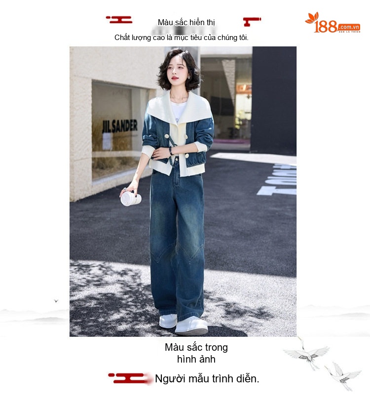 Set Bộ Quần Áo Jean Nữ Thiết Kế Khoét Nối Màu Sắc Trẻ Trung chi tiết 12