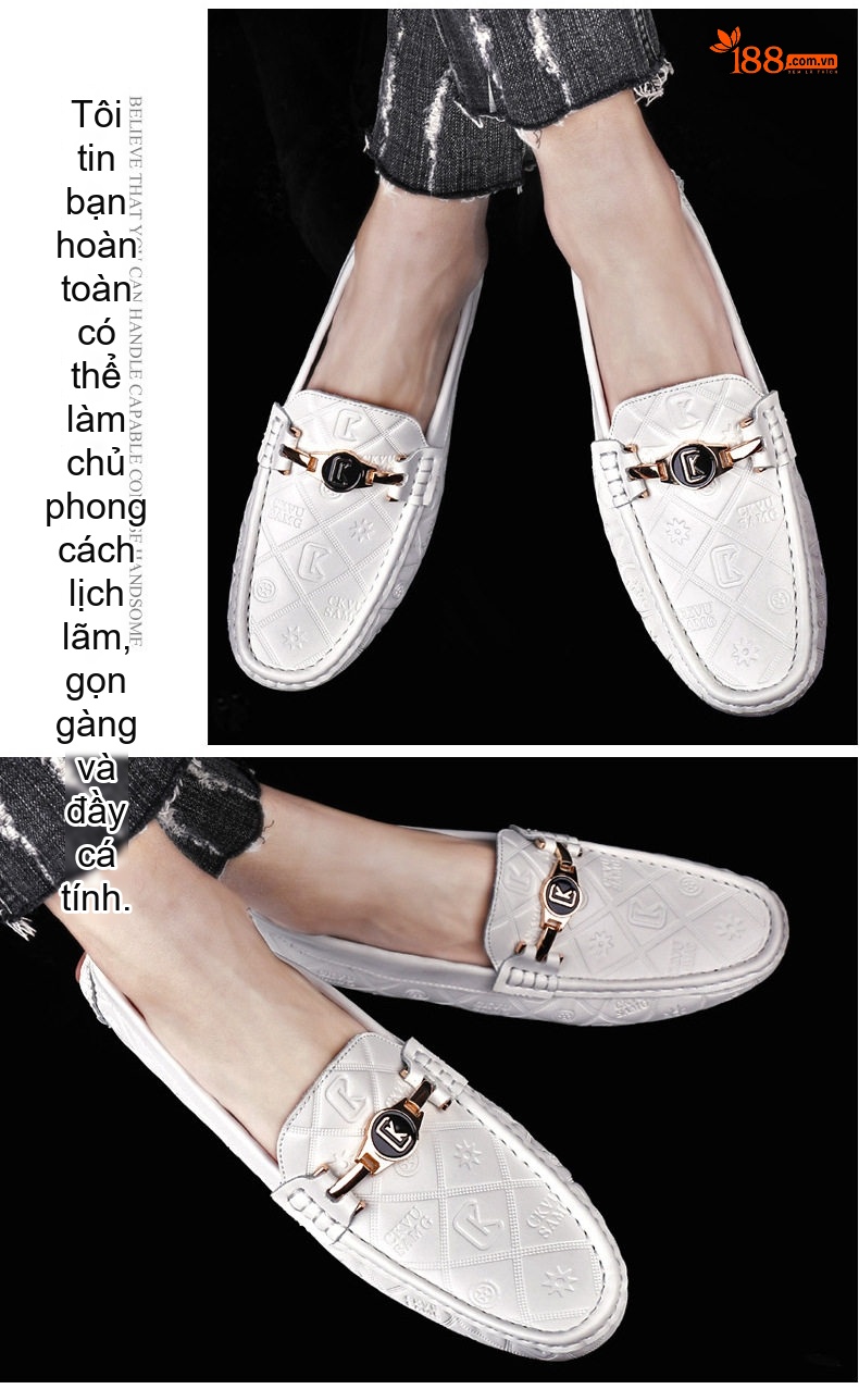 Giày Lười Nam Da Thật Cao Cấp Chiều Cao Đế Khoảng 2cm Màu Đen, Trắng, Xanh Navy chi tiết 25