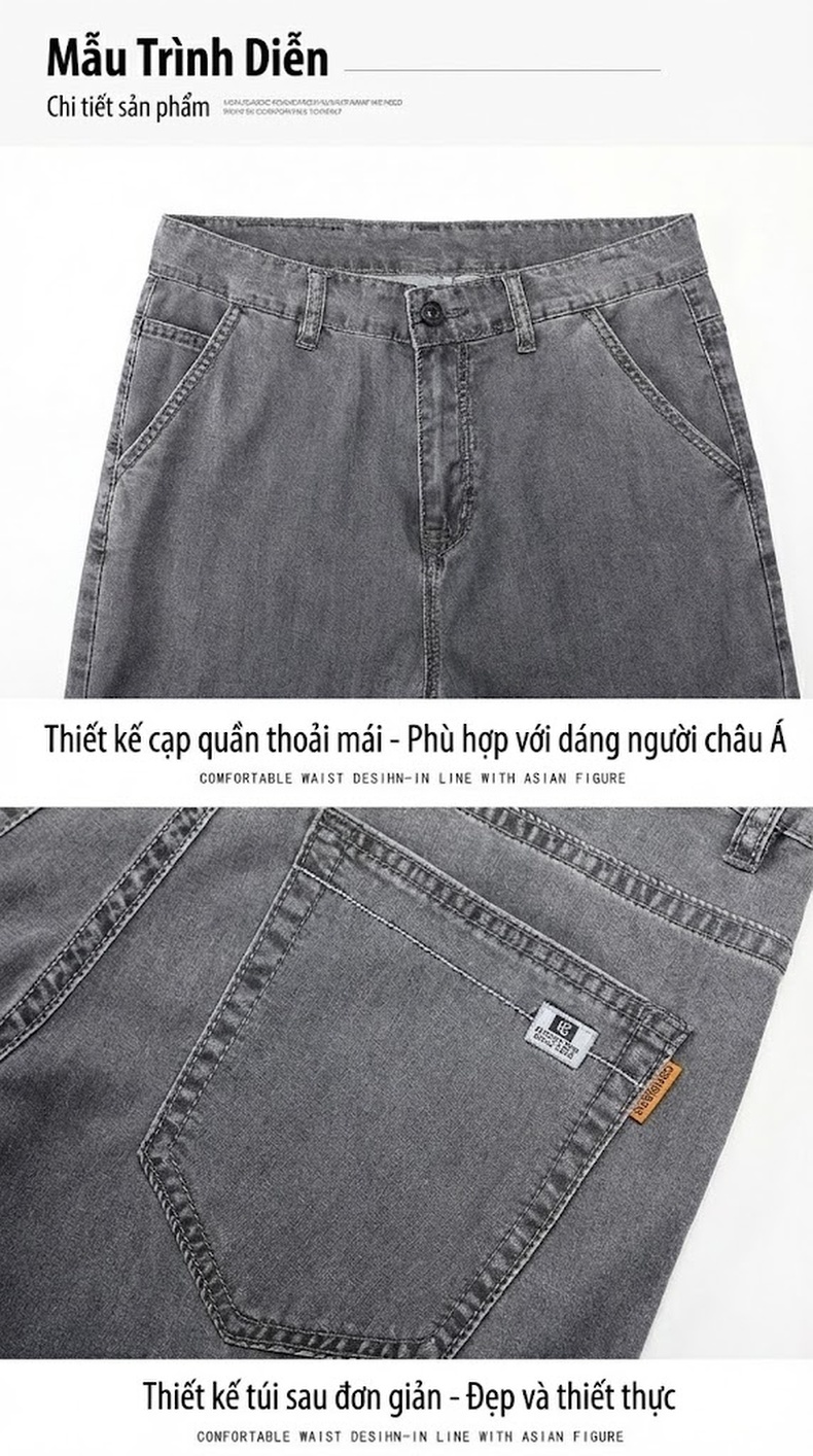 Quần Jean Nam Ống Đứng Co Giãn Nhẹ Thoáng Khí Màu Xám, Xanh chi tiết 8