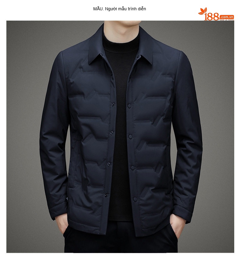 Áo Khoác Phao Nam Lông Vũ Mỏng Nhẹ Cổ Sơ Mi Màu Đen, Xám, Xanh Navy chi tiết 9
