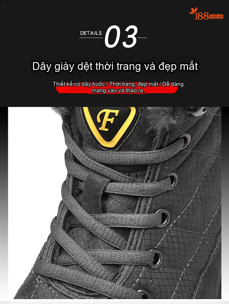 Giày Boot Nam Cổ Cao Lót Lông Đi Tuyết Chống Trượt Chiều Cao Đế Khoảng 4cm Màu Đen, Xám chi tiết 12