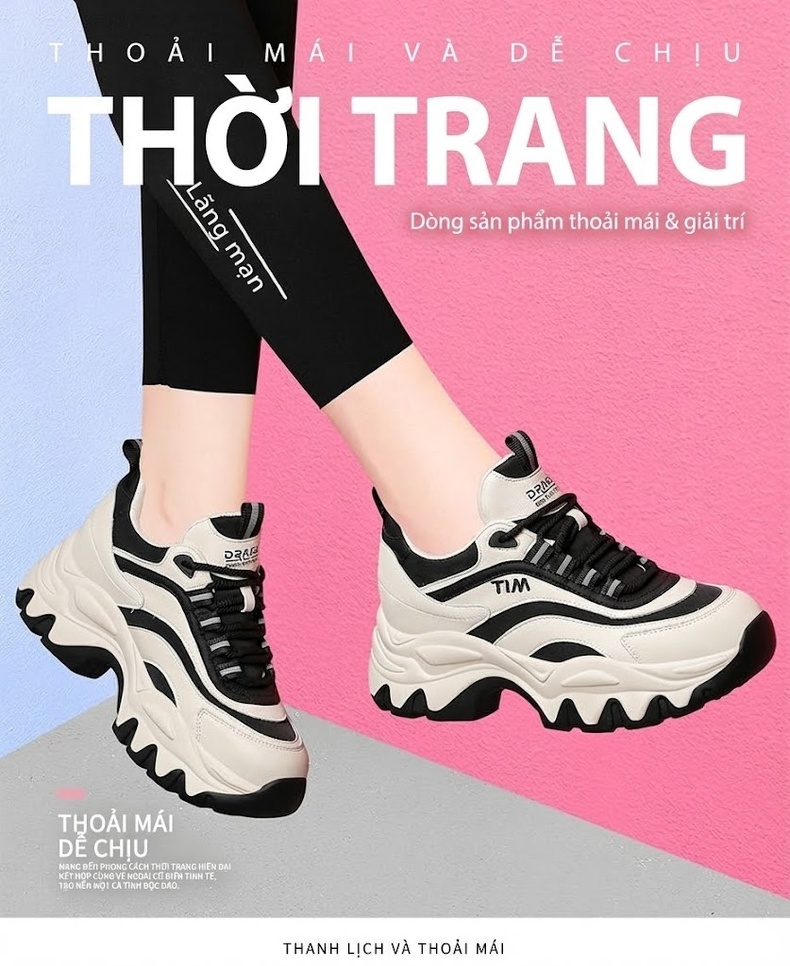 Giày Sneaker Nữ Đế Dày Tăng Chiều Cao Phong Cách Thể Thao Chiều Cao Đế Khoảng 5cm Màu Kem, Trắng, Nâu, Đen chi tiết 1