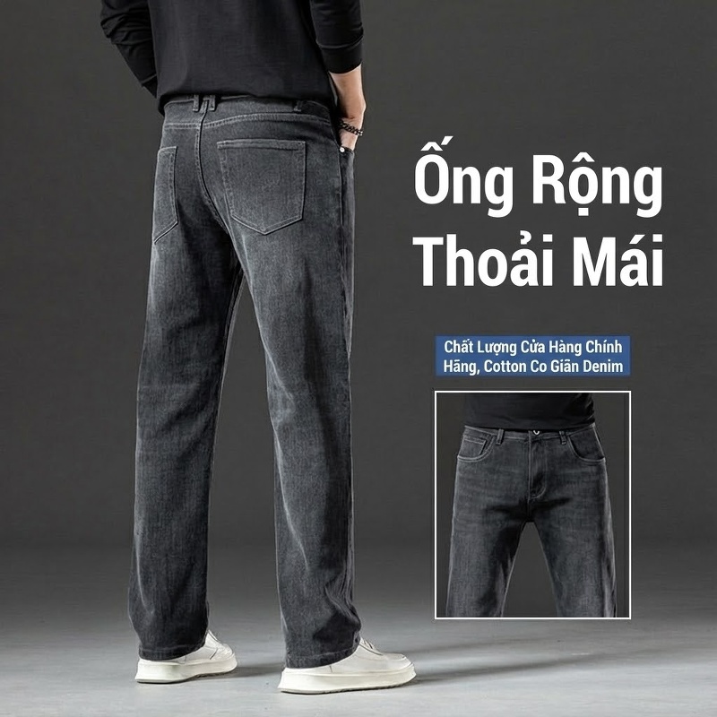 Quần Jean Nam Ống Đứng Lót Lông Dày Dặn Màu Đen, Xanh