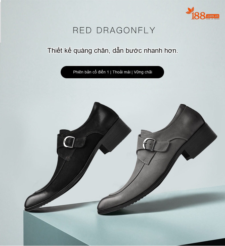 Giày Monkstrap Khóa Cài Nam Da Bò Lộn Chiều Cao Đế Khoảng 3cm Màu Đen, Xám chi tiết 1