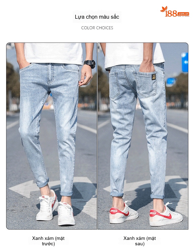 Quần Jean Nam Dáng Slim Fit Ống Lửng Phong Cách Casual Màu Xanh chi tiết 41