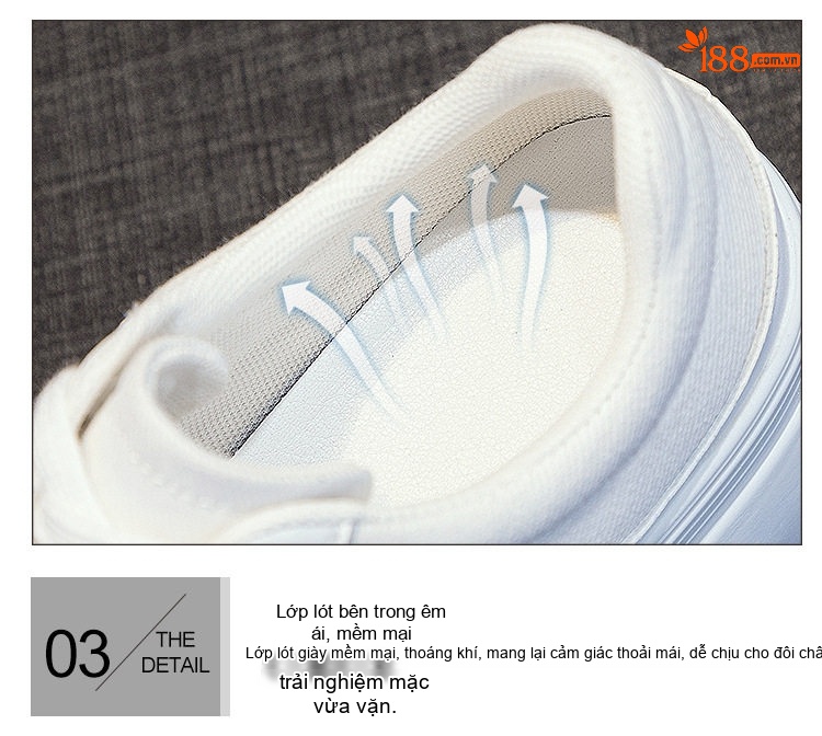 Giày Sneaker Nữ Vải Dệt Đế Dày Chiều Cao Đế Khoảng 8cm Màu Hồng, Trắng, Xám chi tiết 9