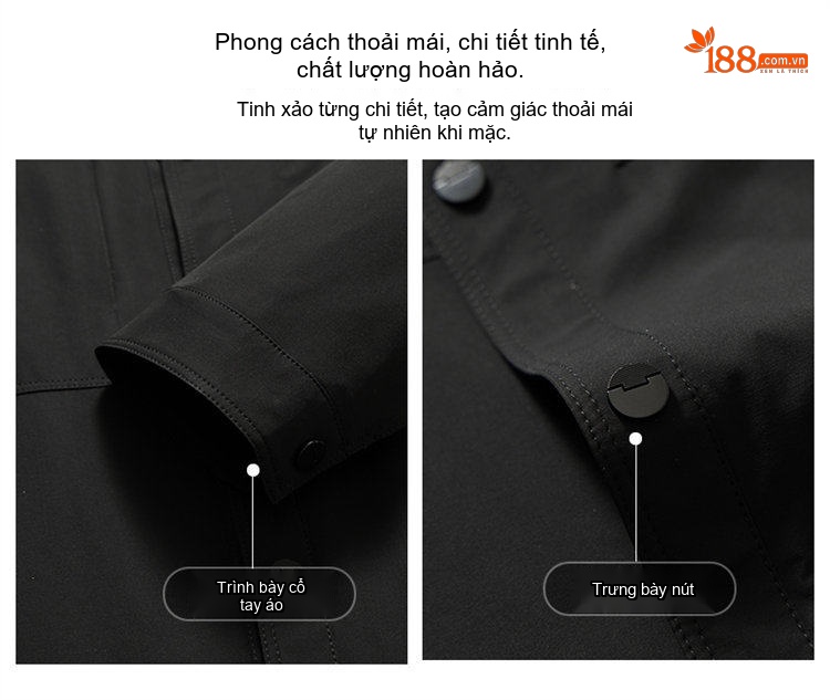 Áo Khoác Nam Cổ Bẻ Dáng Suông Màu Đen, Xanh Navy, Xanh Rêu chi tiết 6
