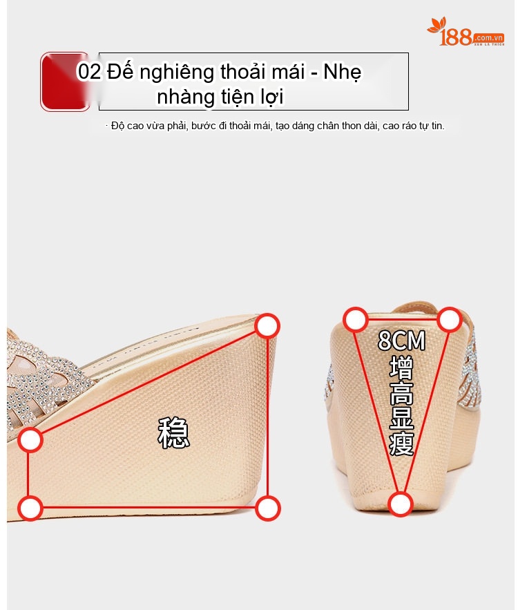 Dép Lê Nữ Đế Xuồng Quai Trong Suốt Đính Đá Chiều Cao Đế Khoảng 6cm Màu Bạc, Đen chi tiết 7