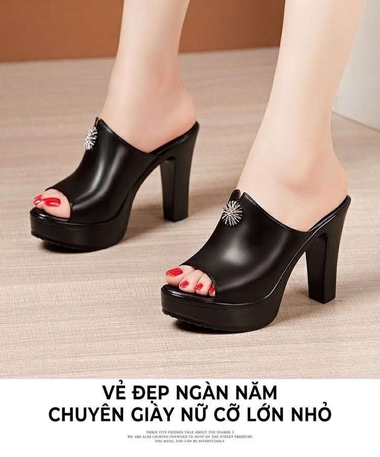 Dép Sục Nữ Hở Mũi Da Bò Đế Xuồng Quai Ngang Chiều Cao Đế 10cm Màu Đen, Trắng, Đỏ chi tiết 11