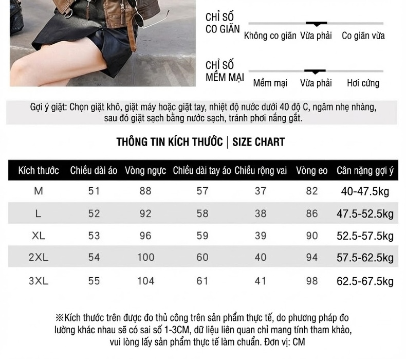 Áo Khoác Da PU Nữ Ngắn Tay Dáng Motor Biker Lót Lông Dày Ấm Màu Đen, Nâu chi tiết 3