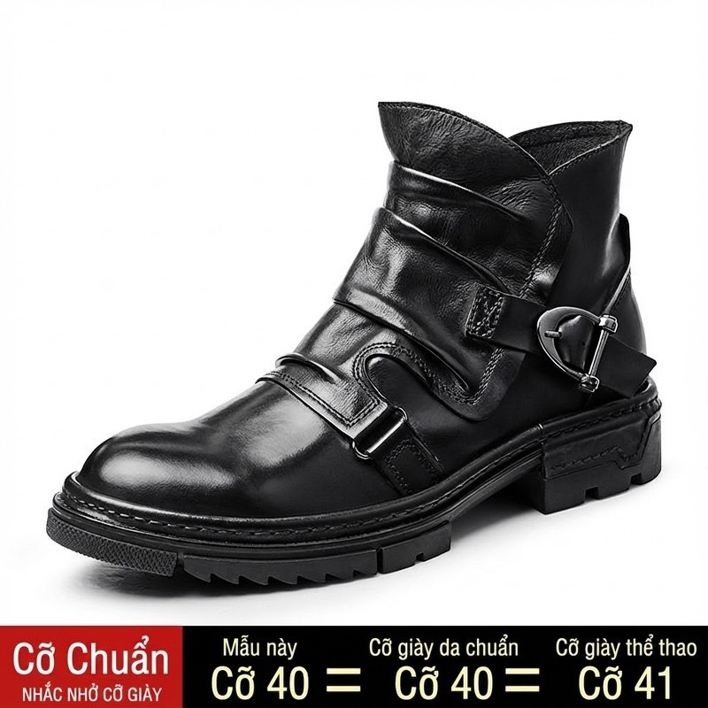 Boot Martin Nam Da Bò Cao Cổ Phong Cách Retro Anh Quốc Chiều Cao Đế Khoảng 3cm Màu Đen, Nâu