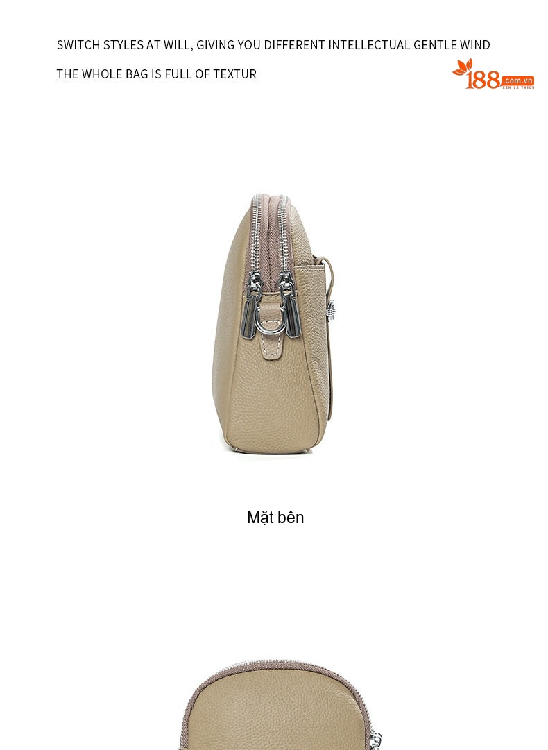 Túi Đeo Chéo Nữ Da Thật Mini Cao Cấp Màu Đen, Nâu, Be chi tiết 19