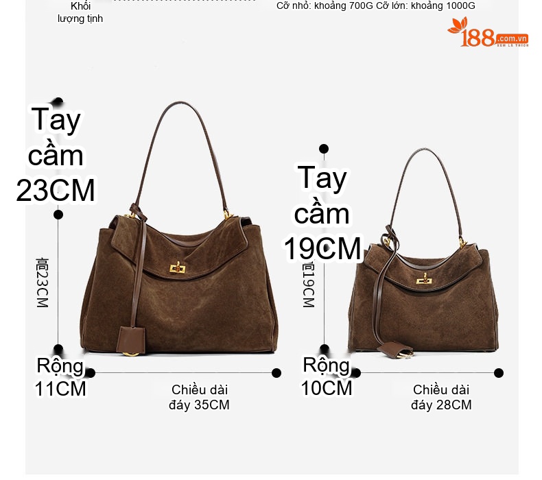 Túi Tote Nữ Da Bò Mờ Rodeo Kelly, Túi Đeo Vai, Túi Xách Tay Sức Chứa Lớn Màu Nâu chi tiết 4