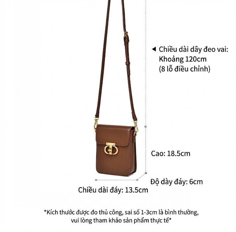 Túi Đeo Chéo Nữ Mini Đựng Điện Thoại Da Bóng Cao Cấp Màu Nâu, Đen chi tiết 1