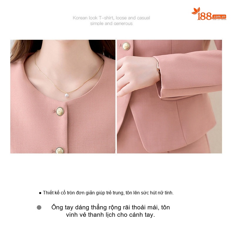 Set Bộ Vest Nữ Áo Blazer Tay Lỡ Chân Váy Bút Chì Công Sở Thanh Lịch Màu Hồng, Xanh, Xám chi tiết 8