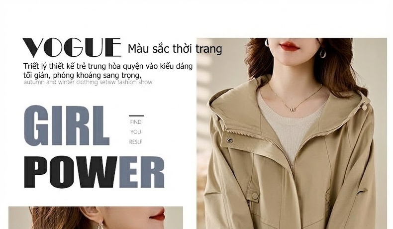 Áo Khoác Gió Nữ Dáng Ngắn Thiết Kế Trẻ Trung Có Mũ Trùm Đầu Phong Cách Hàn Quốc Màu Xám, Be, Đen chi tiết 2