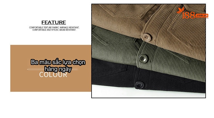 Áo Khoác Bông Nam Dáng Rộng Cổ Bẻ Lót Lông Cừu Non Vải Cotton Gân Màu Đen, Xanh Rêu, Nâu chi tiết 9