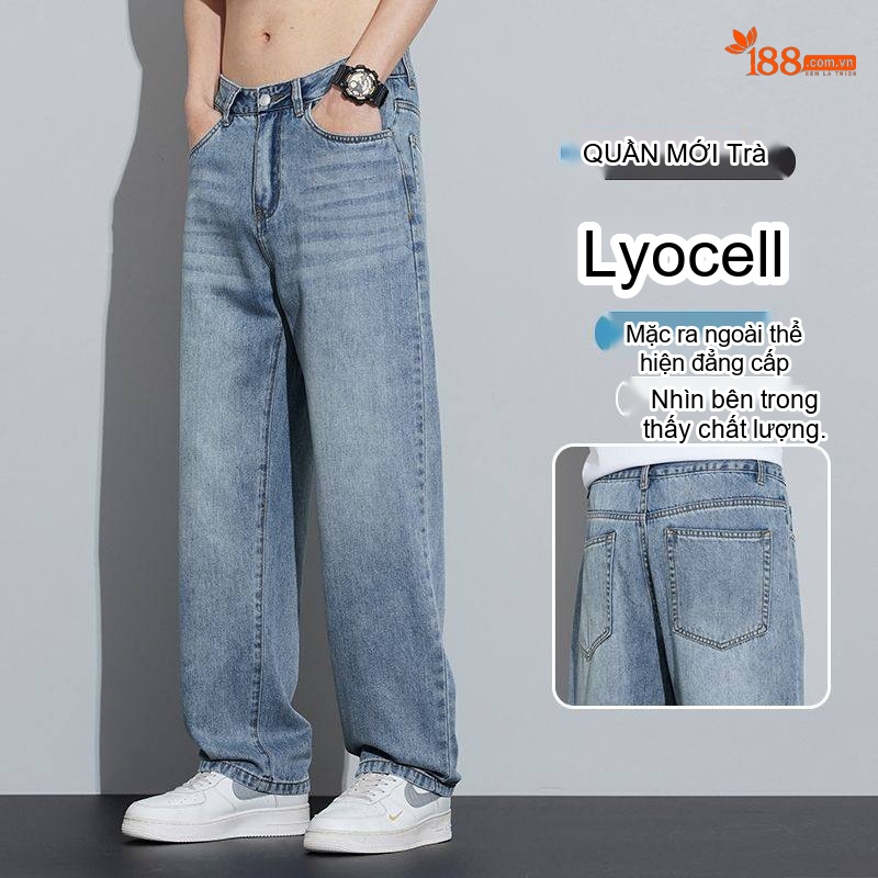 Quần Jean Nam Lyocell Ống Rộng Dáng Suông Thời Trang