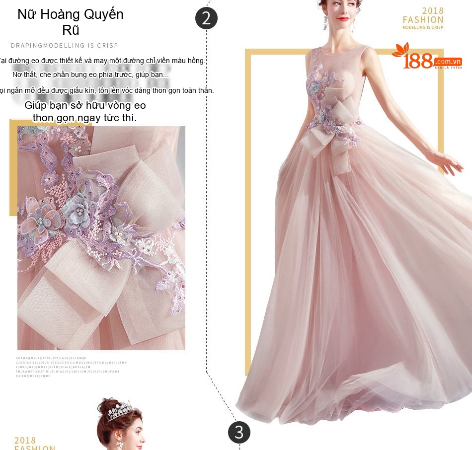 Váy Dạ Hội Dài Không Tay Cho Nữ Dự Tiệc Cưới Hỏi Đính Hôn Màu Hồng chi tiết 3