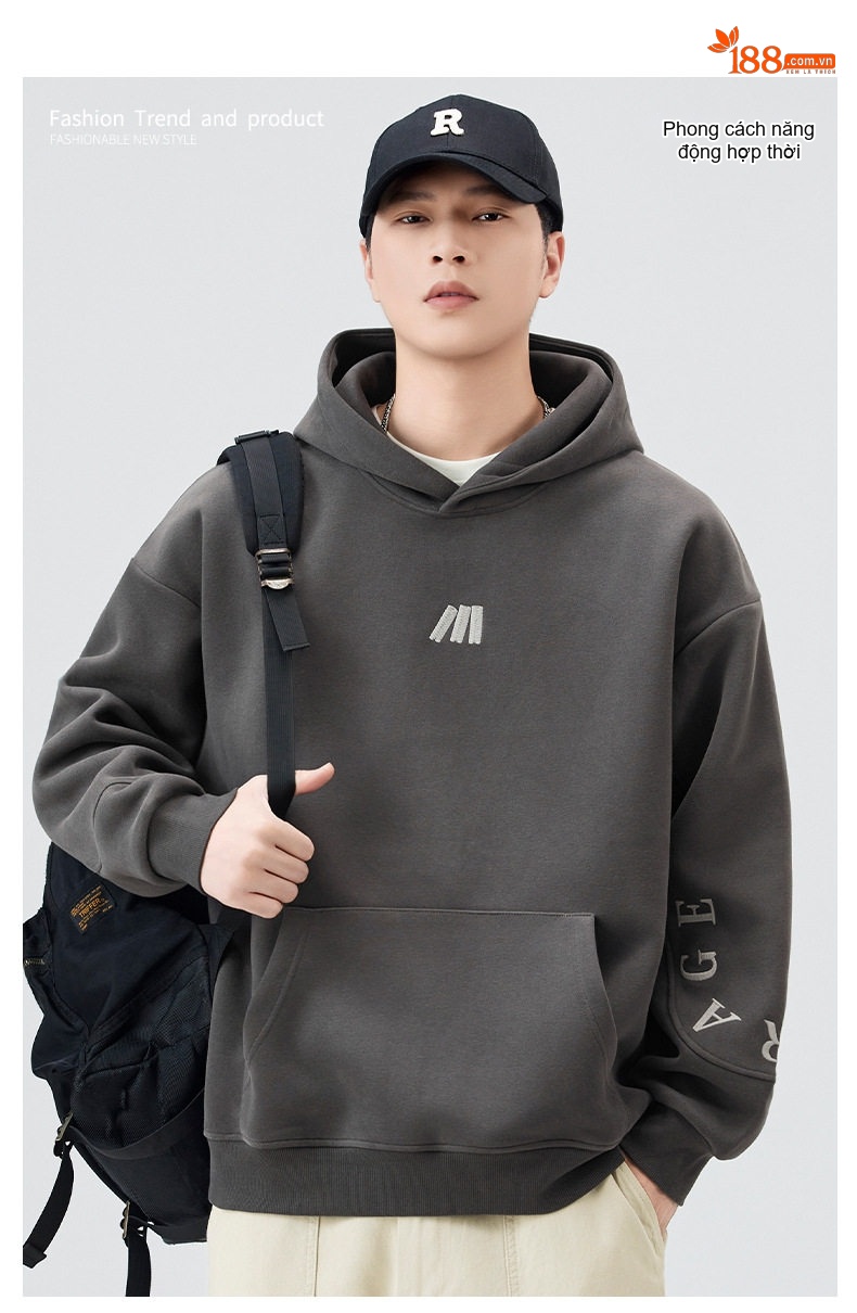 Áo Hoodie Nam Nữ Form Rộng Dáng Oversize Cotton Dày Dặn Màu Đen, Xám, Ghi chi tiết 1