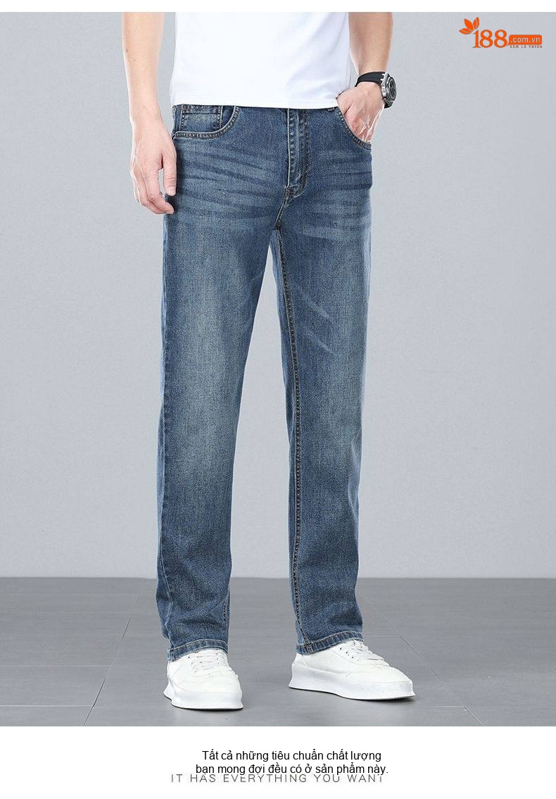 Quần Jean Nam Ống Suông Dáng Rộng Cotton Co Giãn Màu Xanh Nhạt, Xanh Đậm chi tiết 20
