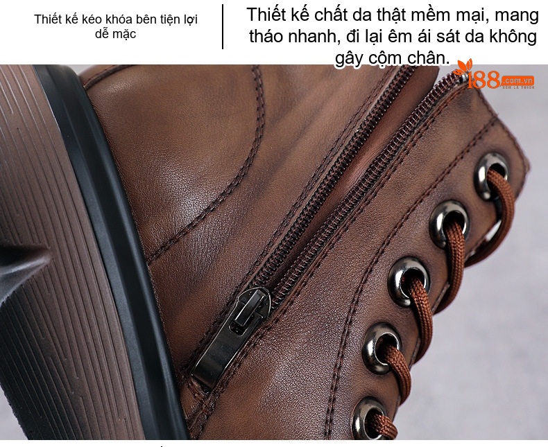 Boot Nữ Da Bò Cổ Cao Phong Cách Anh Quốc Chiều Cao Đế Khoảng 5cm Màu Nâu, Đen chi tiết 8