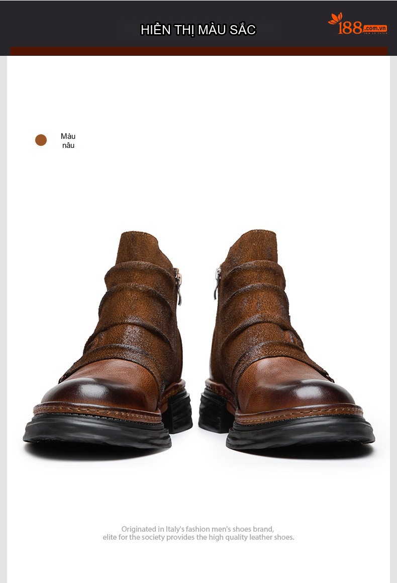 Boot Martin Nam Da Bò Cổ Lửng Phong Cách Mỹ Retro Chiều Cao Đế Khoảng 4cm Màu Đen, Nâu chi tiết 15