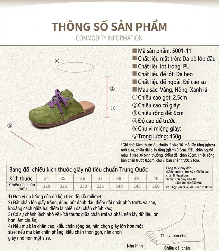 Dép Sục Nữ Da Mờ Mũi Tròn Có Dây Chiều Cao Đế Khoảng 2cm Màu Nâu, Vàng, Xanh Lá chi tiết 2