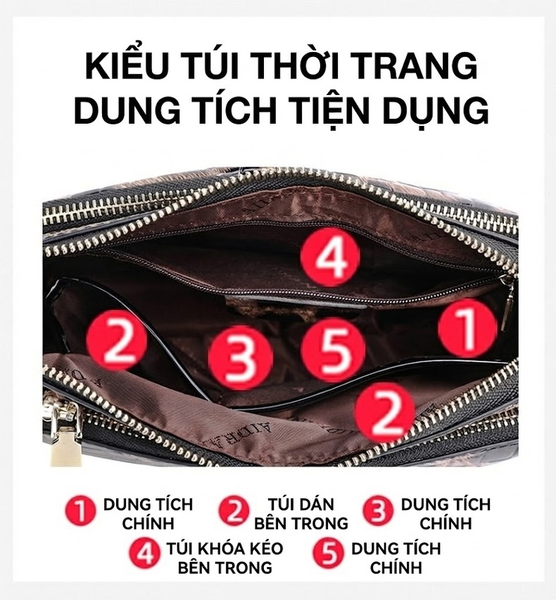 Túi Đeo Vai Nữ Da Bóng Họa Tiết Da Báo, Túi Kẹp Nách, Túi Đeo Chéo, Túi Mẹ Bỉm Sữa chi tiết 7