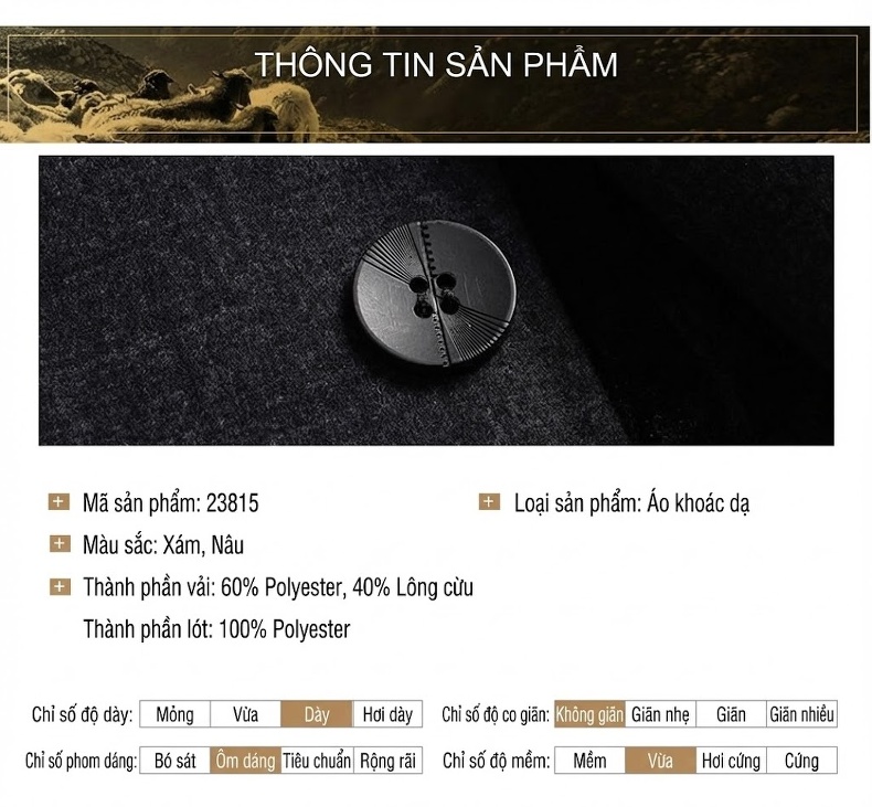 Áo Khoác Dạ Nam Dáng Dài Vừa Lót Lông Dày Dặn Cổ Lông Tháo Rời Màu Xám, Nâu chi tiết 11