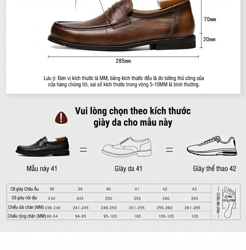 Giày Lười Nam Da Bò Retro Thủ Công Chiều Cao Đế Khoảng 2.5cm Màu Nâu, Đen chi tiết 8