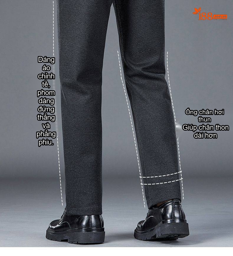 Quần Âu Nam Mềm Mại Wool Co Giãn Dáng Ôm Vừa Màu Xám, Nâu, Đen chi tiết 4