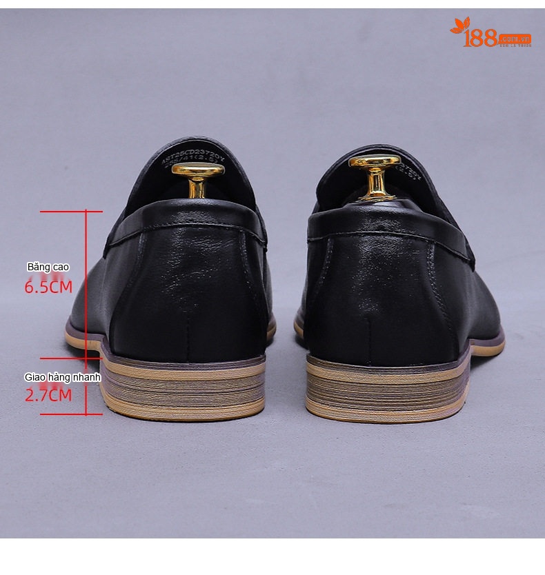 Giày Lười Nam Da Bò Retro Tua Rua Chiều Cao Đế Khoảng 3cm Màu Đen, Nâu chi tiết 18