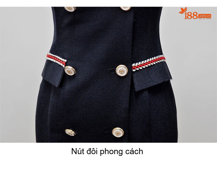 Váy Đầm Ôm Body Nữ Cổ chữ Vest Tay Ngắn Hai Hàng Khuy Phong Cách Thanh Lịch Màu Xanh Navy chi tiết 28