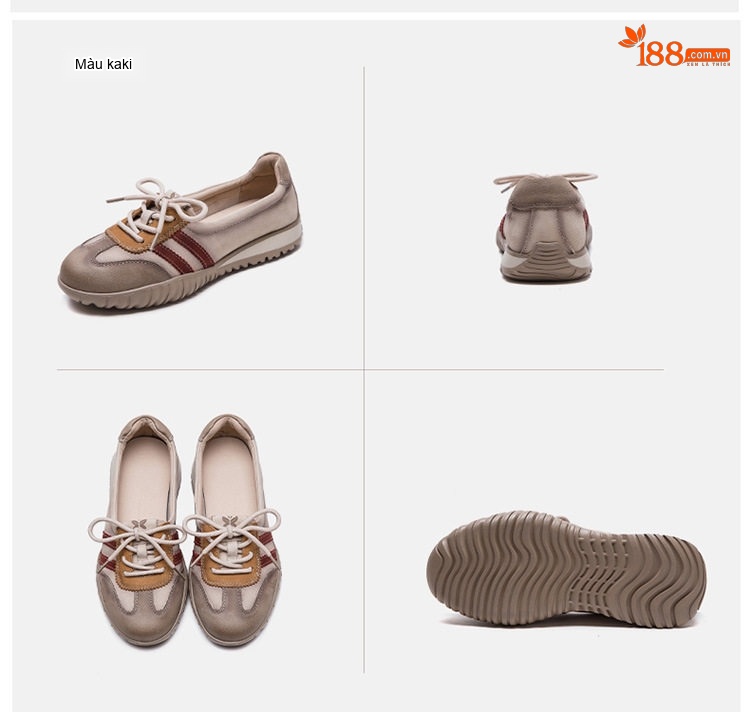 Giày Búp Bê Nữ Dây Buộc Vải Dệt Chiều Cao Đế Khoảng 2cm Màu Kem, Đỏ, Nâu, Xanh... chi tiết 18
