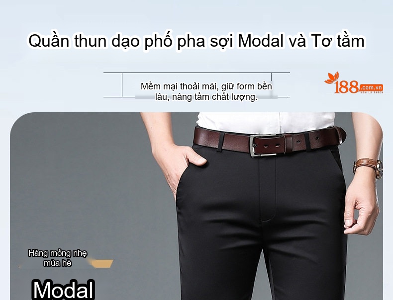Quần Tây Nam Lụa Tằm Mỏng Mát Dáng Suông Rộng Cạp Cao Màu Đen chi tiết 1