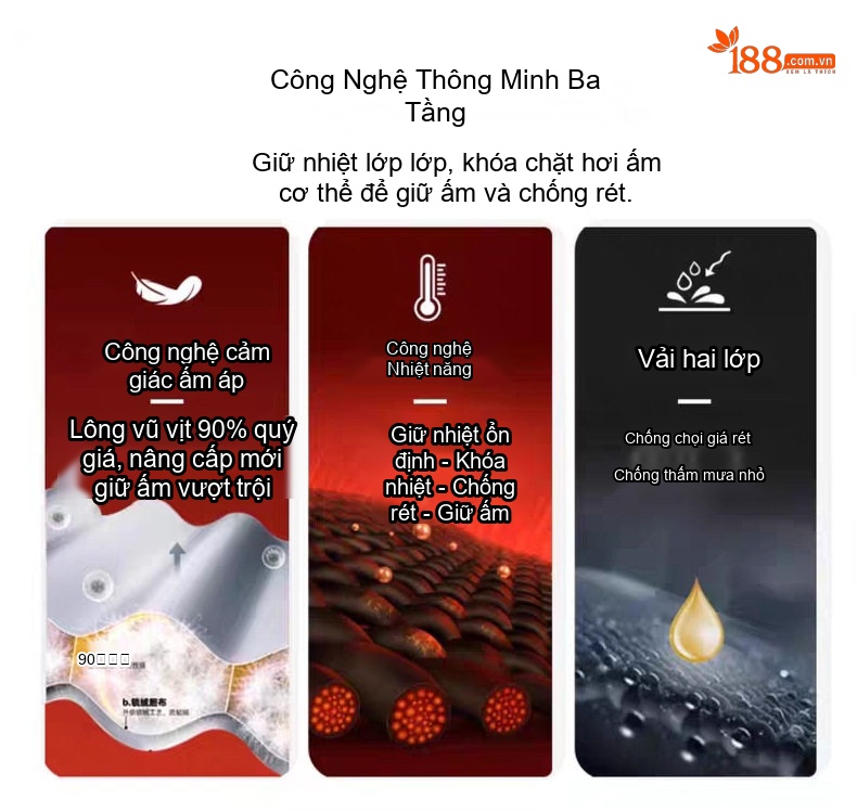 Áo Khoác Phao Nam Ba Lớp Chống Thấm Nước Mũ Rời Siêu Ấm chi tiết 2