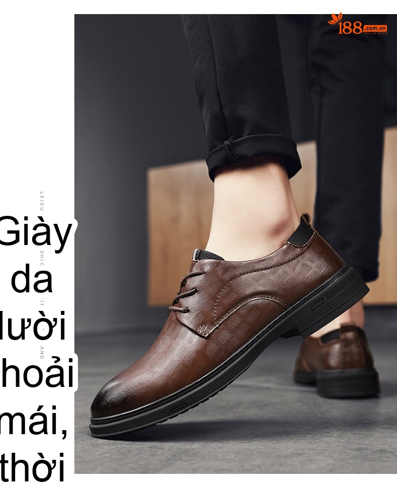 Giày Tây Buộc Dây Nam Da Thật Chiều Cao Đế Khoảng 3cm Màu Đen, Nâu chi tiết 12