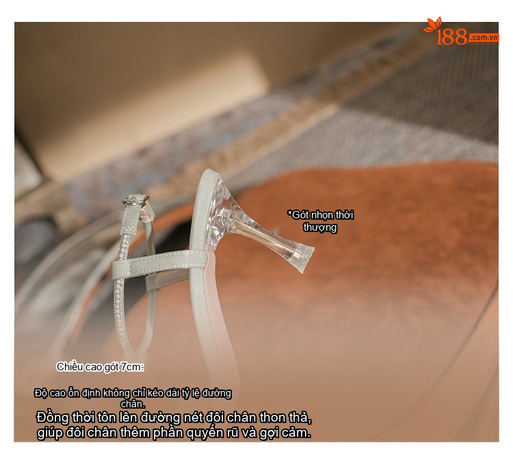 Giày Sandal Cao Gót Nữ Quai Mảnh Hở Ngón Đính Đá Gót Cao 8cm Màu Đen, Trắng chi tiết 9
