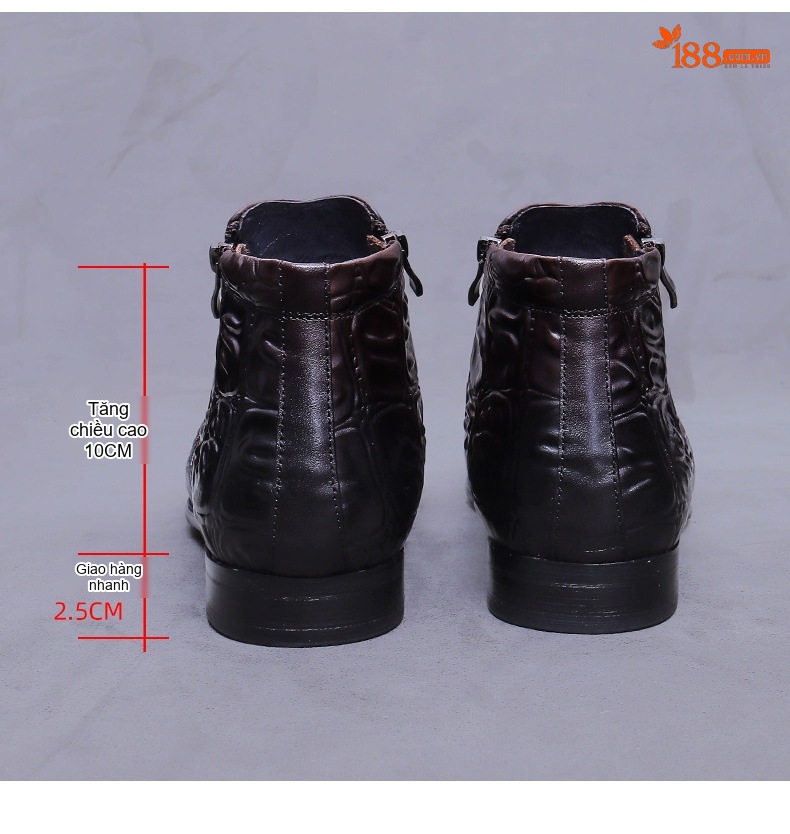 Boot Da Thật Nam Dáng Ôm Chân Họa Tiết Vân Cá Sấu Chiều Cao Đế Khoảng 3cm Màu Đen, Nâu Đậm chi tiết 18