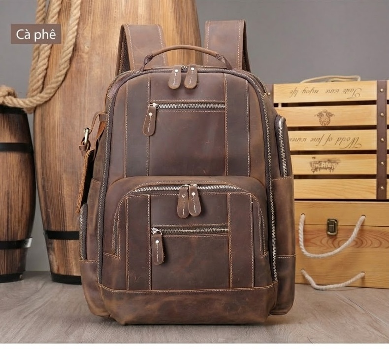 Balo Da Bò Dáng Đôi Ngoài Trời Phong Cách Âu Mỹ Đựng Laptop Đa Năng Màu Nâu chi tiết 27
