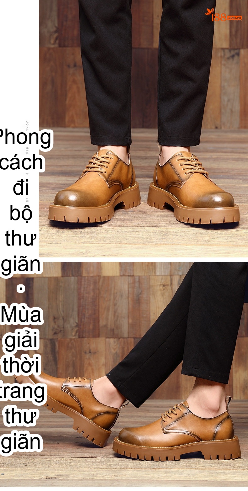 Giày Boot Martin Nam Cổ Thấp Phong Cách Anh Quốc Đế Dày Chiều Cao Đế Khoảng 4cm Màu Nâu, Đen chi tiết 9