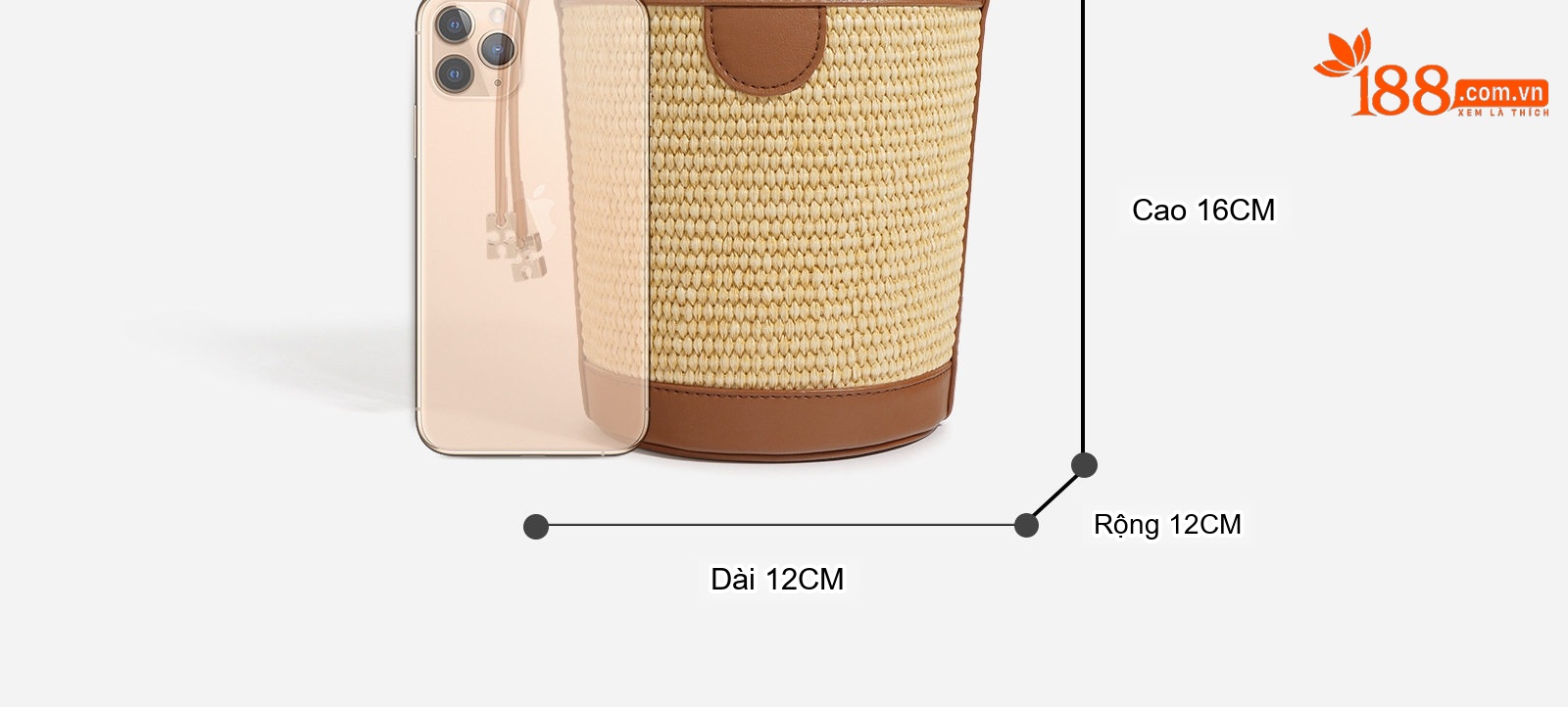 Túi Xách Nữ Vải Canvas Dáng Tròn Mini Đựng Đồ Thiết Kế Dây Rút Màu Nâu, Đen