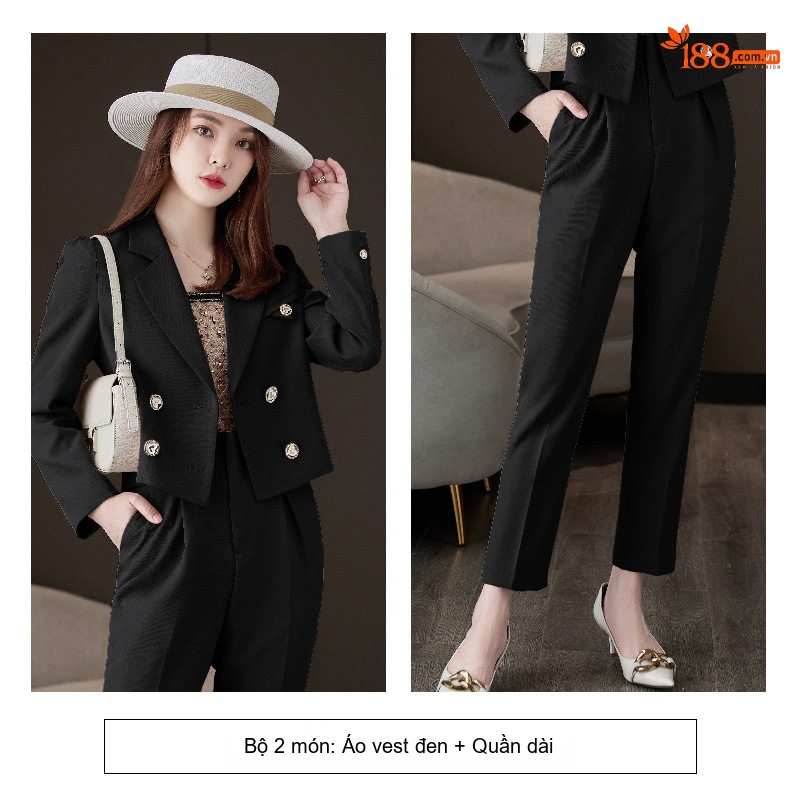 Bộ Vest Nữ Áo Blazer Quần Dài Phong Cách Hàn Quốc Màu Be, Đen, Xanh Dương
