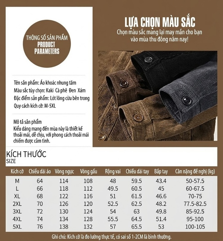 Áo Khoác Bông Nam Cổ Lông Cừu Non Vải Cotton Dày Dặn Màu Nâu, Đen, Xám chi tiết 2