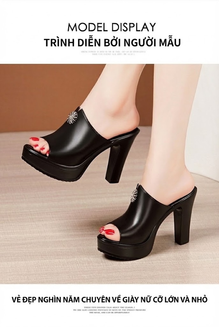 Dép Sục Nữ Hở Mũi Da Bò Đế Xuồng Quai Ngang Chiều Cao Đế 10cm Màu Đen, Trắng, Đỏ chi tiết 10