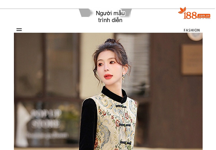 Đầm Trung Niên Dáng Dài Tay Dài Kèm Áo Gile Gấm Thêu Họa Tiết Phong Cách Retro Màu Đen chi tiết 13